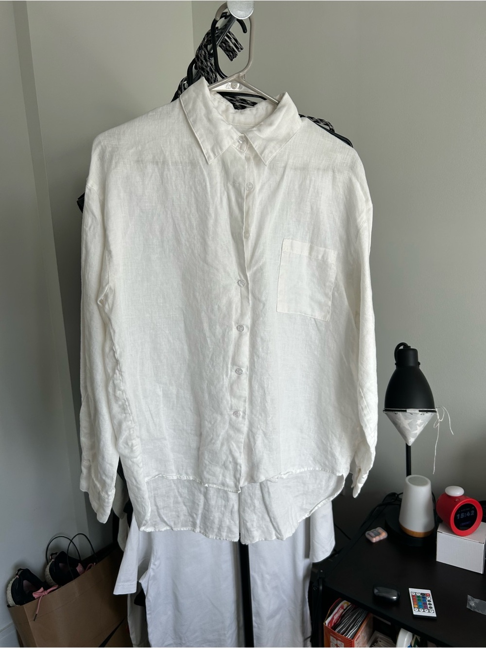 Classic White Linen Button-Up Shirt - White